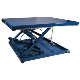 Low profile scissor lift table features steel construction.